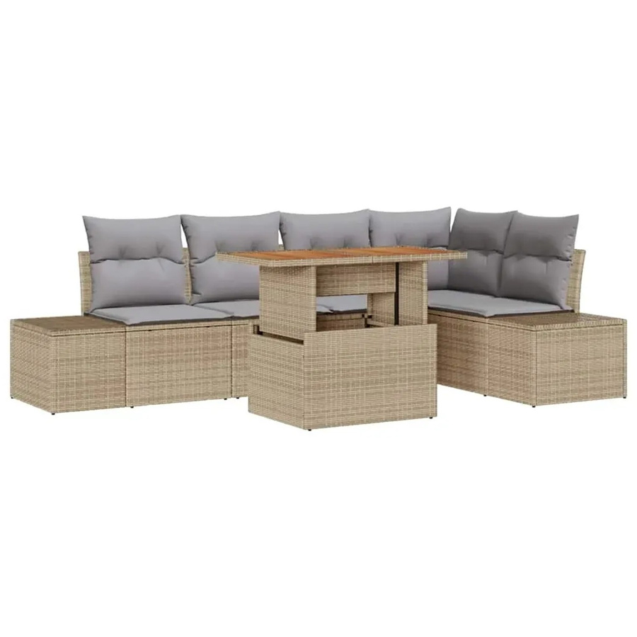 vidaXL Garten-Sofa-Set aus Poly Rattan in Beige mit 6-teiliger L-Form und integrierter Stauraumfunktion inklusive Tisch und Kissen - Bild 2