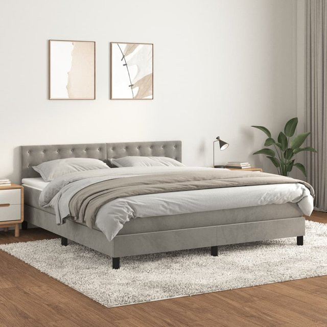 vidaXL Boxspringbett mit Matratze Hellgrau Samt B/T/H: 160 x 200 cm - Bild 2