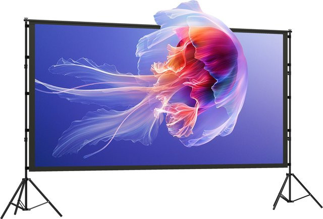 HOMCOM Beamer Leinwand 120 Zoll, 16:9 Format, HD 4K/8K Projektionsleinwand mit Klappbar Stativ, doppelseitig, schwarz, B: 263 cm, H: 148 cm - Bild 1