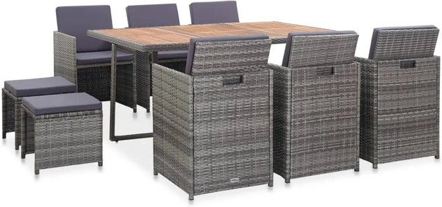 vidaXL 11-teilige Garten-Essgruppe aus Poly-Rattan und Akazienmassivholz in Anthrazit - Bild 1