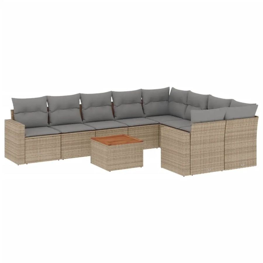 vidaXL 10-teilige Garten-Sofagarnitur in L-Form aus Polyrattan mit Kissen in Beige - Bild 2