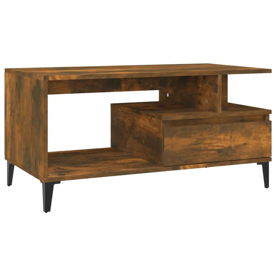 vidaXL Couchtisch in Räuchereiche und Braun aus Holzwerkstoff und Metall, B/T/H: 90 x 49 x 45 cm - Bild 2