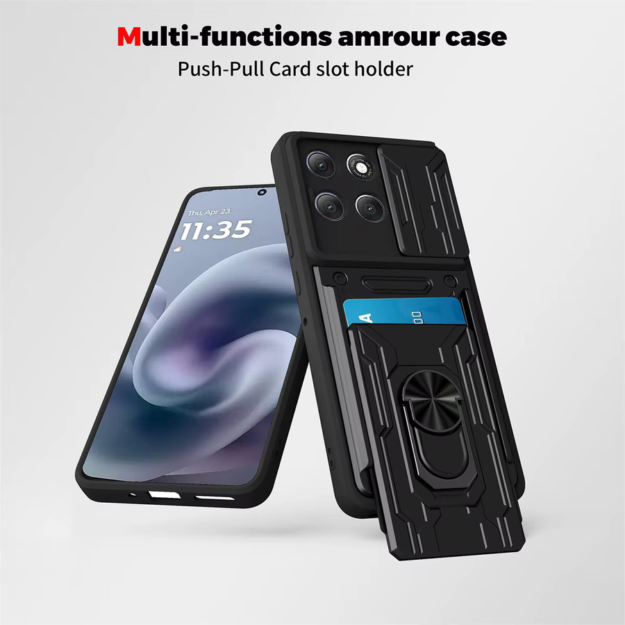 Stoßfeste Rüstung Slide Lens Handyhülle mit Kartensteckplatz für Motorola Moto Edge 60 Fusion G86 G56 G35 G15 G55 G85 G84 5G in Schwarz und Grün - Bild 5