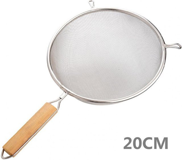 Bestbags Ölseiher aus Edelstahl mit Holzgriff und Doppelmaschen-Sieb, Silber, Durchmesser: 20 cm - Bild 1
