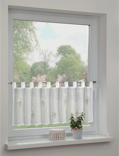 Sehlbach Bistrogardine mit Schlaufen Gänseblümchen in Grün, B: 140 cm, H: 48 cm - Bild 1