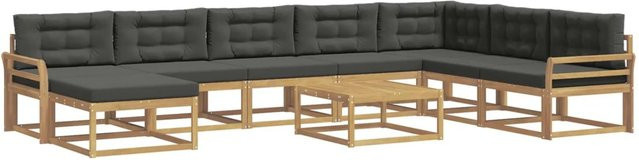 vidaXL Outdoor-Sofagarnitur 9-teilig aus massivem Akazienholz in Anthrazit und Weiß mit UV-beständigen Polstern im L-Shape Design - Bild 1
