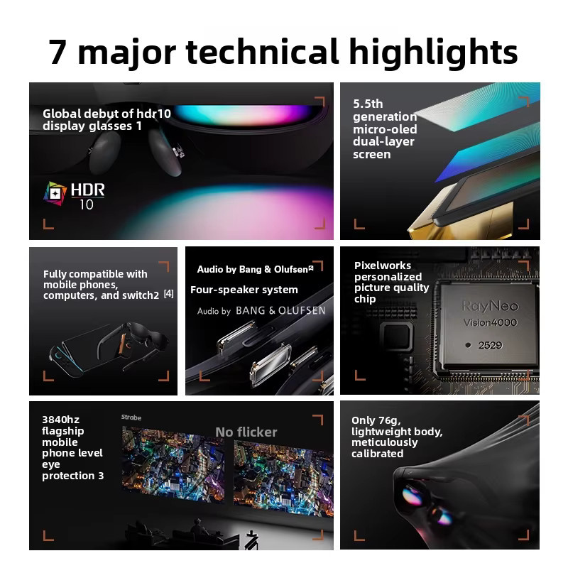 TCL RayNeo Air 4 PRO AR-Brille mit Macro-OLED-Bildschirm für 3D-Privatkino und HDR10 in Schwarz - Bild 2