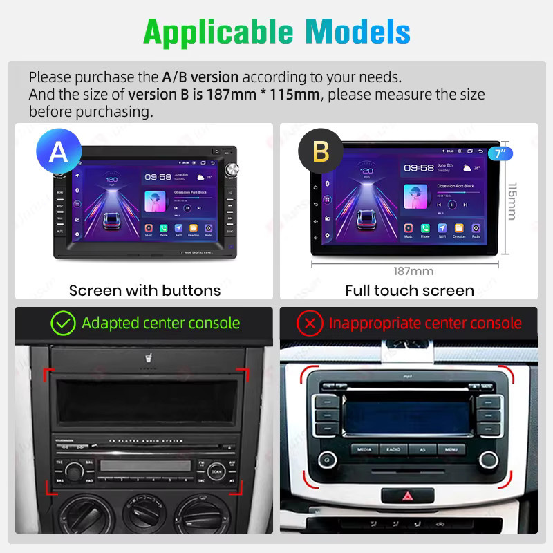 Junsun 7-Zoll Android Autoradio mit kabellosem CarPlay und Android Auto in Schwarz für VW Passat, Golf, Polo und Seat Modelle - Bild 2
