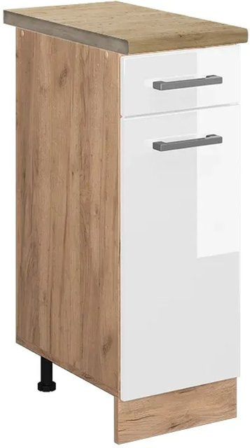Vicco Küchenunterschrank R-Line Weiß Hochglanz und Eiche, B: 30 cm, H: 81,6 cm, T: 60 cm - Bild 1