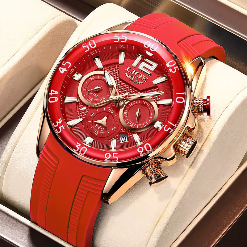 LIGE Chronograph, Quarz, Silikon, Rot, Herren - Bild 4