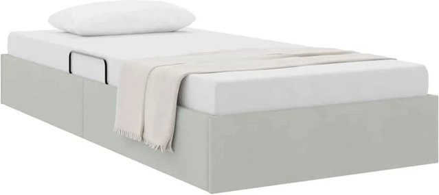 vidaXL Aufbewahrungsbett mit Kopfteil aus Samt und Metall in Hellgrau, B/T/H: 90 x 190 x 140 cm - Bild 1