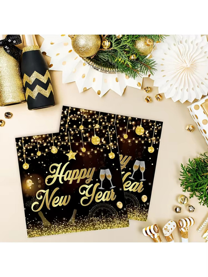 20 Stück Silvester Einwegservietten Schwarz Gold mit Frohes Neues Jahr Musterdruck für deine Party - Bild 6