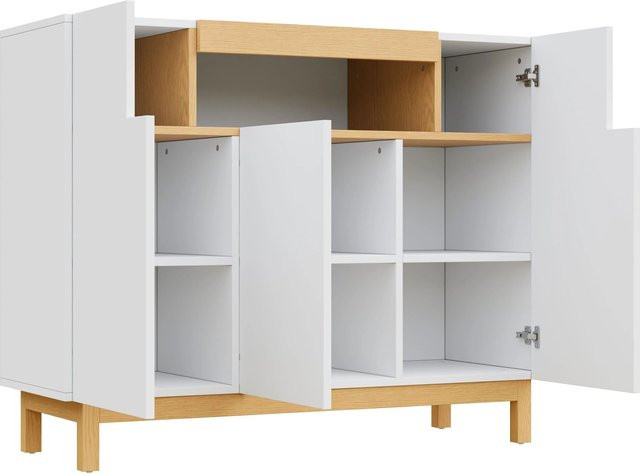 okwish Sideboard mit 3 Türen für Wohnzimmer und Esszimmer in Weiß, B/T/H: 120,5 x 42 x 96 cm - Bild 1