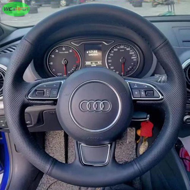 WCaRFun Lenkradbezug aus schwarzem, geflochtenem Leder mit Lochmuster für Audi A3 A4 A5 A6 A7 Allroad RS S6 S7 S8 - Bild 1