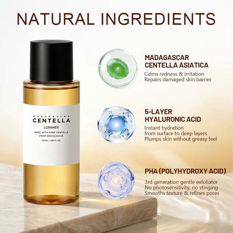 CLAFACES Centella Toning Toner, 50 ml, mit Centella Asiatica, Hyaluronsäure & PHA - Bild 2