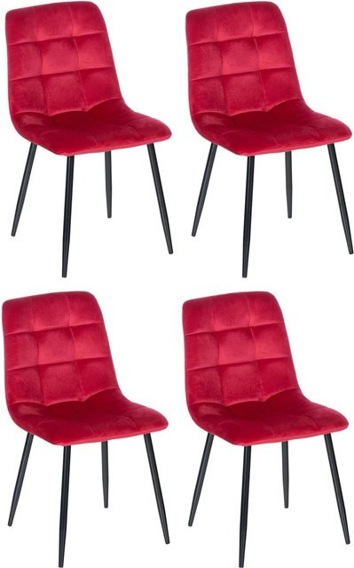 DELUKE 4er Set Esszimmerstühle VOUL in Rot, gesteppte Polsterstühle aus Samt mit Metallgestell - Bild 1
