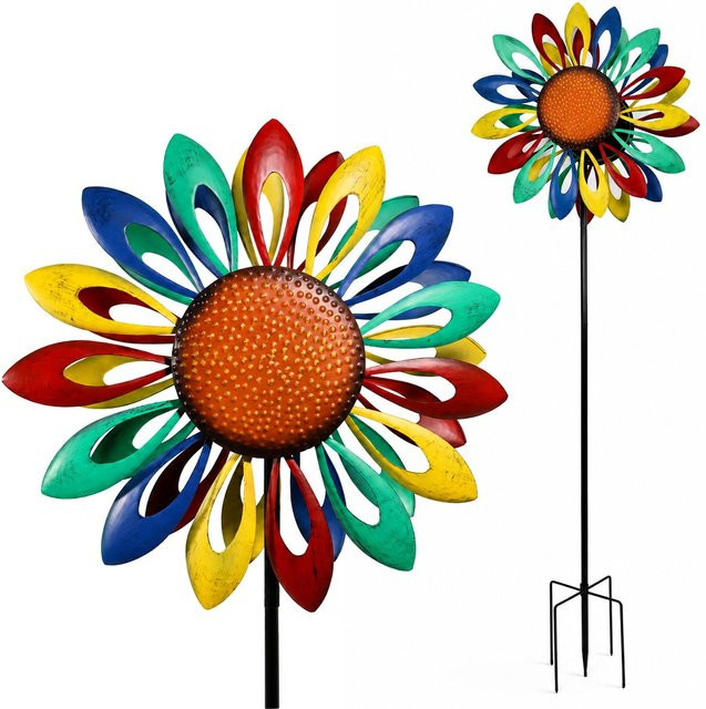 Lemodo Windrad Flower aus Metall in Bunt, freistehendes Windspiel für den Garten, Höhe: 200 cm - Bild 1