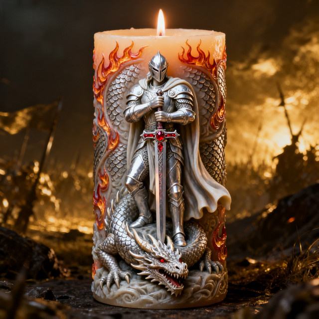 Handgefertigte Vintage Aromatherapie-Säulenkerze Ritter vs. Drachen Mythos Relief-Design für deine Heimdekoration - Bild 1