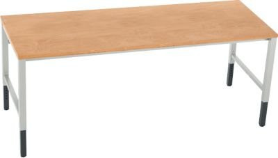 Schäfer Shop Pure Arbeitstisch AST31, manuell höhenverstellbar, Multiplex-Platte, 4-Fuß, bis 500 kg, B: 2000 cm, T: 800 cm, H: 805-1035 cm, lichtgrau/Buche - Bild 1