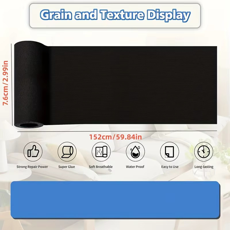 Selbstklebendes Leinen-Reparaturband in Beige, Breite: 7,6 cm, Länge: 152 cm, 0,2 mm dick für die Reparatur von Möbeln, Sofas, Zelten und Kleidung - Bild 2