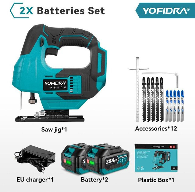 YOFIDRA Bürstenlose Elektro-Stichsäge mit Infrarot-Laser und variabler Geschwindigkeit, Multifunktions-Kurvensäge kompatibel mit Makita 18V Akku, Multicolor - Bild 1