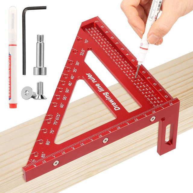 3D-Mehrzweck-Messlineal aus Aluminiumlegierung in Rot für Holzarbeiten und Ingenieure - Bild 1