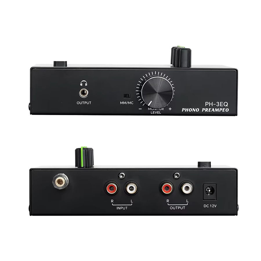 Dreamburgh Phono-Plattenspieler-Verstärker MM/MC Vorverstärker mit einstellbarem 3-Band-EQ und Pegelregelung in Schwarz - Bild 2