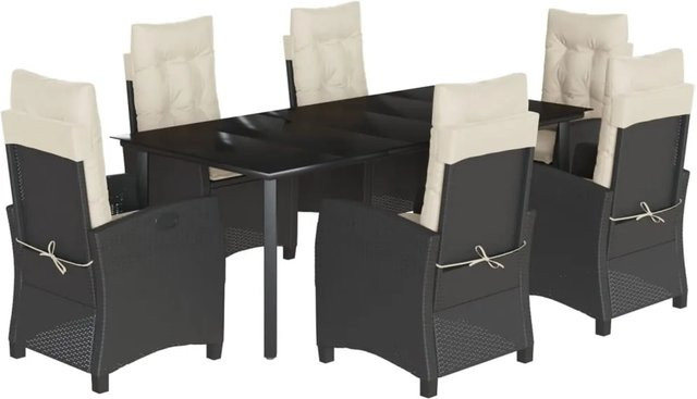 vidaXL 7-teilige Garten-Essgruppe aus Poly Rattan mit Kissen in Schwarz - Bild 1