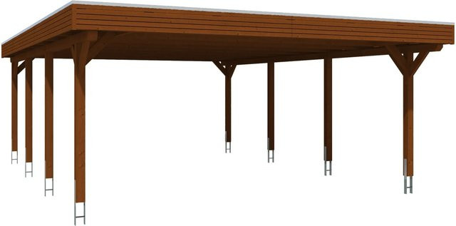 Skan Holz Carport Spessart aus Leimholz mit Aluminium-Dachplatten in Nussbraun, B: 611 cm, T: 846 cm, H: 258 cm - Bild 1