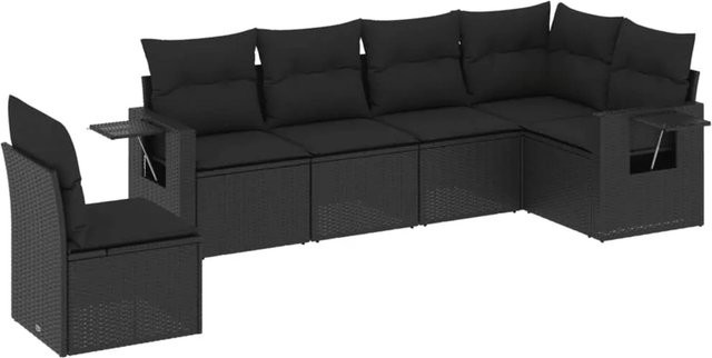 vidaXL 6-teilige Garten-Sofagarnitur in L-Form aus schwarzem PE-Rattan mit Sitzkissen und Rückenkissen - Bild 1