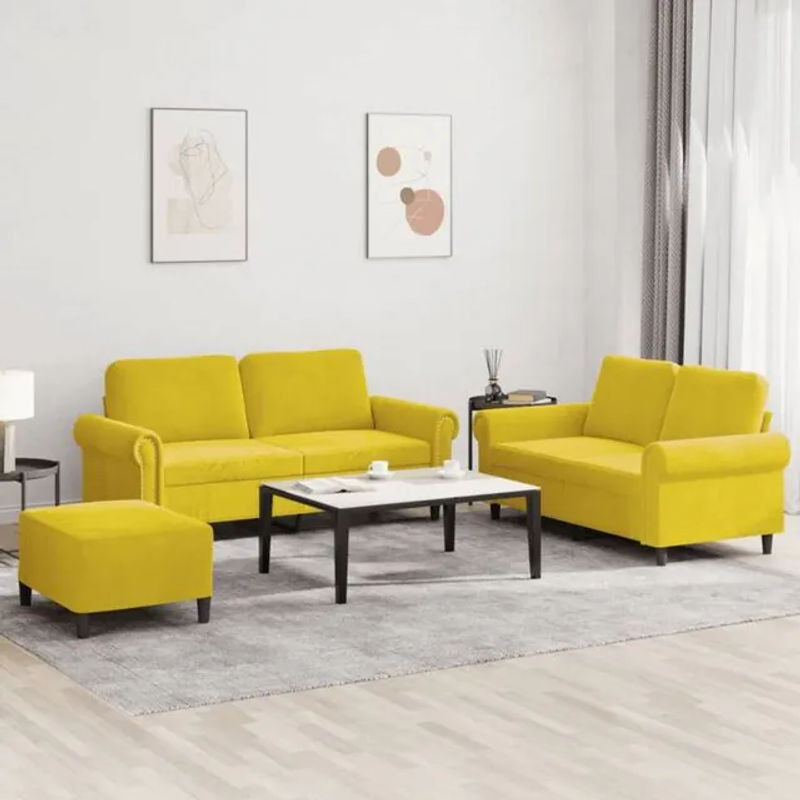 3-tlg. moderne Sofagarnitur mit Kissen aus Samt in Gelb von Vidaxl - Bild 1