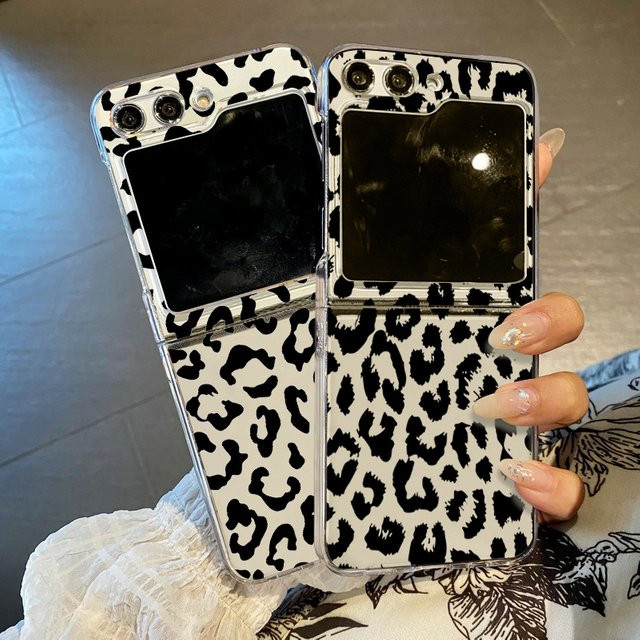 QYSFriday Handyhülle mit Leopardenmuster für Samsung Galaxy Z Flip 7, 6, 5, 4, 3 5G, transparent und faltbar - Bild 1
