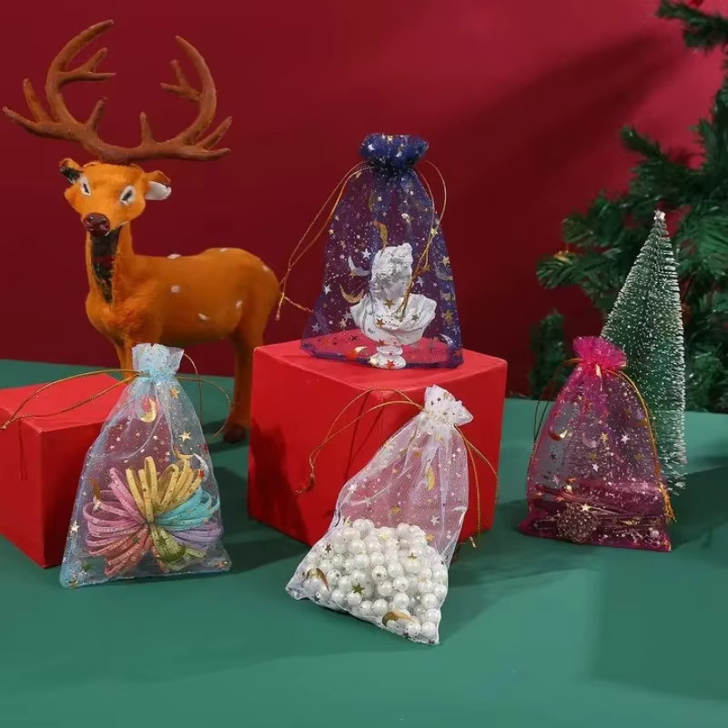 Star Moon Organza-Geschenktüten mit Kordelzug für Weihnachten, Hochzeit und Geburtstag in Weiß und Multicolour - Bild 3