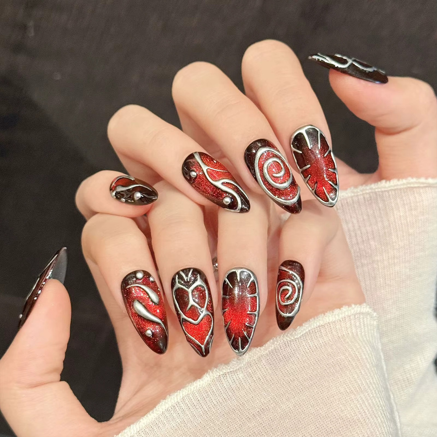 YADORNOS Press on Nails, Rot Braun, Glänzend, 10 Stück, Unisex - Bild 2