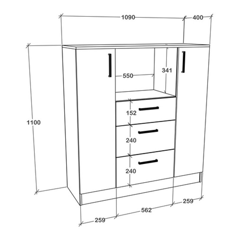 VCM Kommode Esilo in Weiß und Eiche als Küchenunterschrank mit Schubladen, B/T/H: 110 x 40 x 109 cm - Bild 2