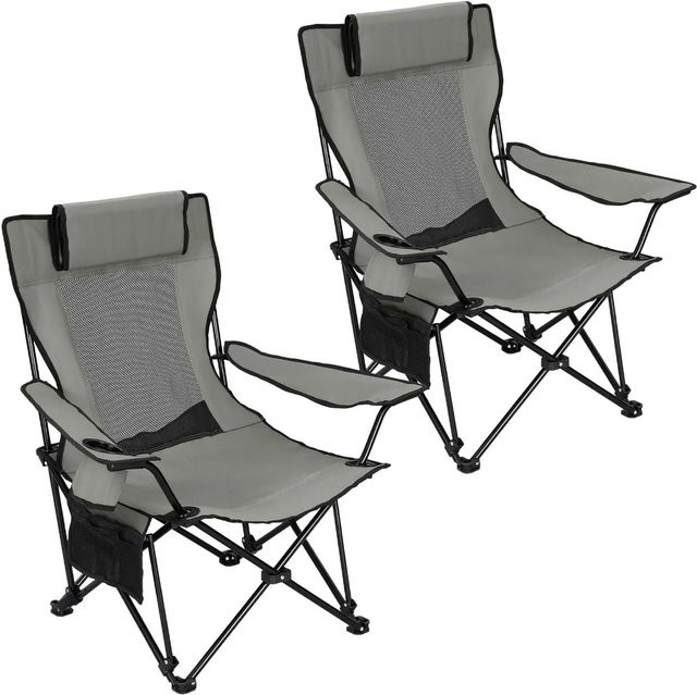 WOLTU Campingstuhl Set aus 2 Stück, faltbare Klappstühle in Grau und Schwarz, belastbar bis 150 kg - Bild 1