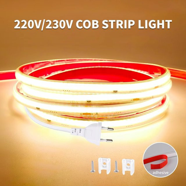 COXO COB-LED-Streifenlicht IP65 wasserdicht mit EU-Stecker für die Außenbeleuchtung, 230 V, 296 LEDs/m - Bild 1