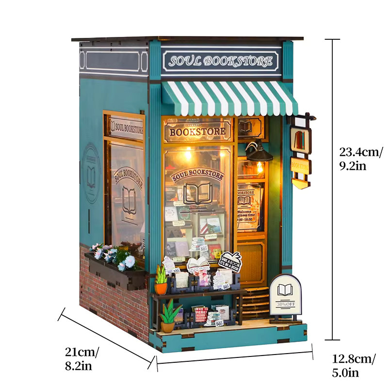 zuuton Bücherregal Set DIY Holz Miniatur Puppenhaus Buch Nook Kit, 3D Puzzle, mit LED-Licht - Bild 4