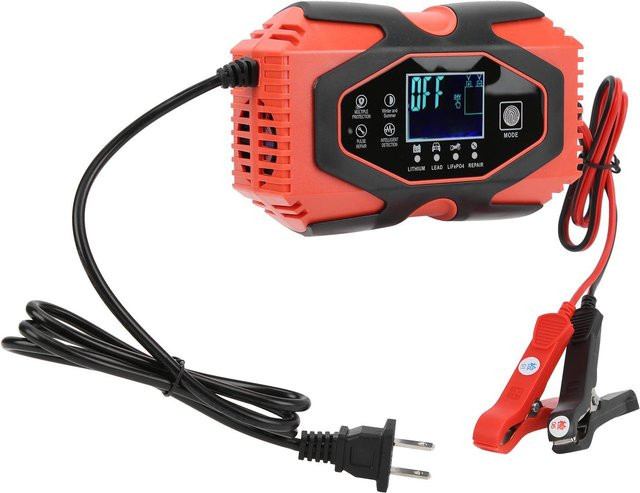 Koogeelife Batterieladegerät Smart Tragbar in Rot mit Speicherfunktion für Motorrad und Automobile (100-240V US-Stecker) - Bild 1