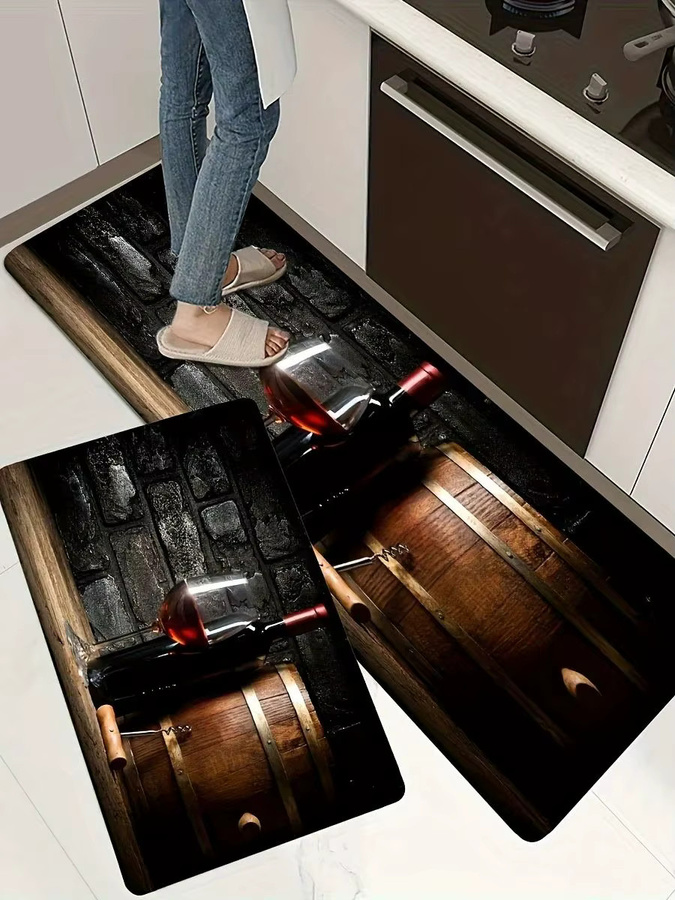 VIKAMA Bodenmatte mit Wein-Print, weich und rutschfest, wasserabsorbierend für Küche, Flur oder Eingangsbereich - Bild 5