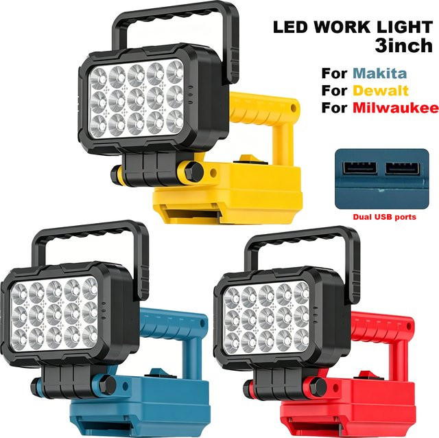 DeWalt Dual-USB-Hakenlampe als 3 Zoll Handlaterne und Scheinwerfer kompatibel mit Makita, DeWalt und Milwaukee 14,4V und 18V Li-Ionen-Akkus (ohne Akku) - Bild 1