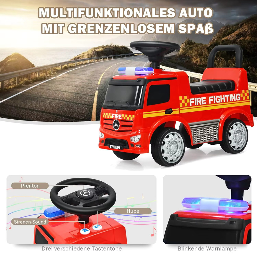GOFLAME Mercedes Benz Push Car, Kinder-Feuerwehrauto, mit Hupe, Sirene, Pfeife - Bild 6