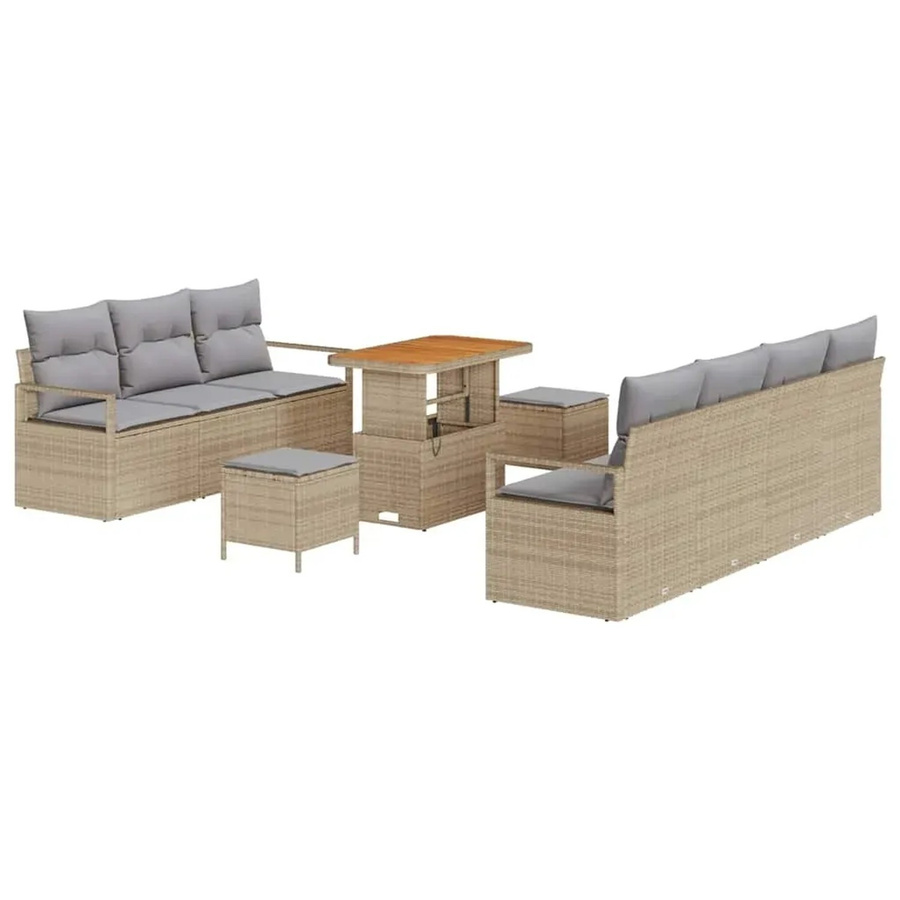 vidaXL Garten-Sofa-Set aus Poly-Rattan mit Kissen, 10-teilig, Beige - Bild 2
