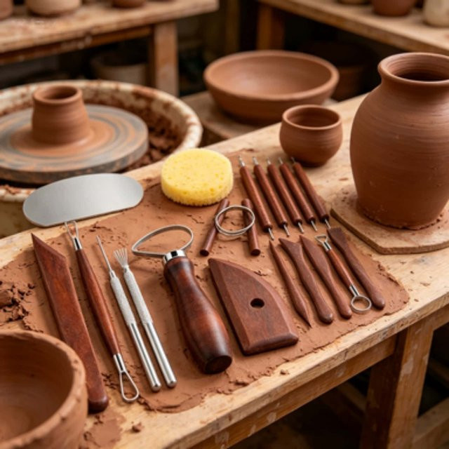 19-teiliges Polymer-Tonwerkzeug-Set mit roten Holzgriffen für Töpferhandwerk und Kaltkeramik-Modellierung - Bild 1