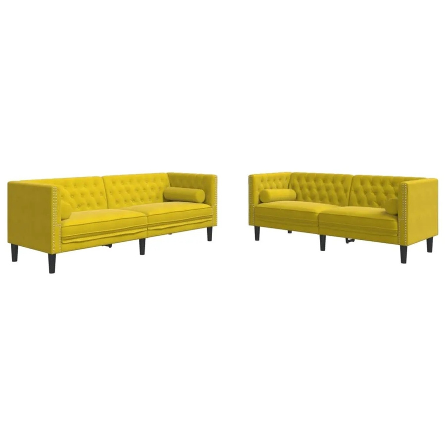 vidaXL 2-teiliges Chesterfield-Sofa-Set aus Gelbem Samt mit 2-Sitzer, 3-Sitzer und Nackenkissen - Bild 2