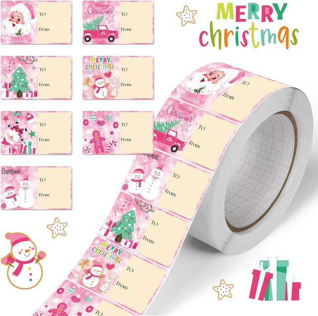 TYFYO Weihnachts-Namensschild-Aufkleber in Rosa, 210 Stück selbstklebende Etiketten für Weihnachtsgeschenke und Verpackungsdekoration - Bild 1