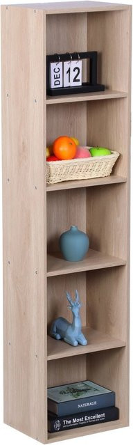 Relaxdays Bücherregal aus Holzwerkstoff in Eiche, 5 Fächer, kippsicher und rutschfest, Höhe: 132 cm, Breite: 32 cm, Tiefe: 24 cm - Bild 1