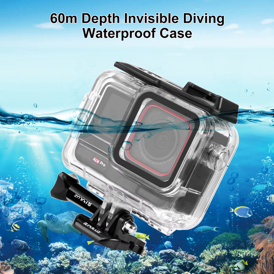 PULUZ Wasserdichte Unterwasser-Tauchhülle für Insta360 Ace Pro und Ace Pro 2, transparentes Schutzgehäuse bis 60 m Tiefe - Bild 5