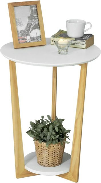 SoBuy Beistelltisch FBT52-WN mit 2 Ablagen in Weiß, runder Couchtisch aus MDF und Kiefernholz für Wohnzimmer, Schlafzimmer oder Balkon, B/T/H: 45 x 45 x 60 cm - Bild 1
