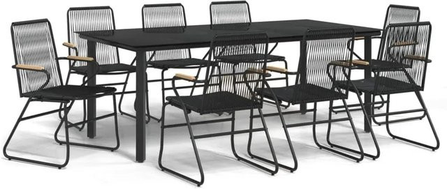 vidaXL 9-teilige Garten-Essgruppe aus schwarzem PVC-Rattan mit Glastisch und Teakholz-Elementen - Bild 1